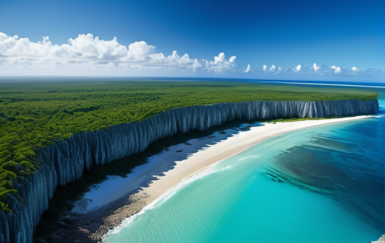 나우루 주민 생활 방식 - **Prompt:** "A panoramic aerial view of Nauru, dramatically showcasing the island's unique and contr...