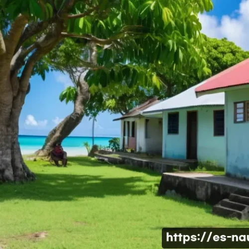 나우루 범죄율 및 안전 수준 - A peaceful small island community scene in Nauru during daytime, showing a close-knit neighborhood w...